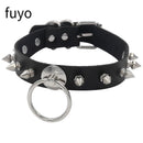 Punk Black Bell Lock PU Leather Necklaces for Women Cosplay Rock Geometry Rivet Collar Choker Necklaces Festival Jewelry