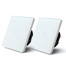 BSEED 2Pack Light Switches Wall Touch Switches 1Gang 2Way LED Sensor Tempered Glass Interrupter EU Standard Blue Backlight 240V