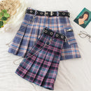 Harajuku Plaid Skirt Women Punk y2k High Waist Mini Tennis Skirts Uniform Chain Pocket A-line Streetwear Vintage Free Belt