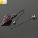 CSJA Reiki Natural Chip Stone Pendulum Antique Copper Chain Hexagon Cone Resin Pendant for Dowsing Divination Wicca Pendule G321