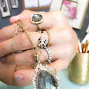Gold color Jaguar earring ring necklace jewelry set for women white black cz leopard design