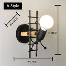 LED Wall Lamp American Creative Doll Wall Lights Metal Cartoon Robot Sconce to Bedroom Bedside Lighting Indoor Home Decors Lamps