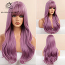 BLONDE UNICORN Long Wavy Synthetic Hair Wigs Brown Root Ombre Platinum Women Natural Wig Hair with Bangs Heat Resistant Fiber