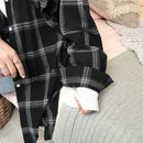 新款夏季宽松落肩长袖翻领格子口袋衬衫女