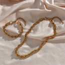 2022 New Tarnish Free Stainless Steel 18K Gold Plated Women's 8mm Chunky Twisted Rope Chain Necklace Trendy Gold Bracelet