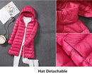 Women Ultra Lightweight Packable Long Puffer Jacket 2023 New Autumn Winter Warm Hat Detachable Hooded Female Coat Parka 5XL 7XL