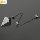CSJA Reiki Natural Chip Stone Pendulum Antique Copper Chain Hexagon Cone Resin Pendant for Dowsing Divination Wicca Pendule G321