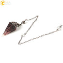 CSJA Reiki Natural Chip Stone Pendulum Antique Copper Chain Hexagon Cone Resin Pendant for Dowsing Divination Wicca Pendule G321