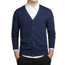 Grey Cardigans Men Cotton Sweater Long Sleeve Mens V-Neck Sweaters Loose Solid Button Tops Fit Knitting Casual Style Clothing