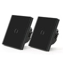 BSEED 2Pack Light Switches Wall Touch Switches 1Gang 2Way LED Sensor Tempered Glass Interrupter EU Standard Blue Backlight 240V