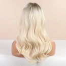 BLONDE UNICORN Long Wavy Synthetic Hair Wigs Brown Root Ombre Platinum Women Natural Wig Hair with Bangs Heat Resistant Fiber