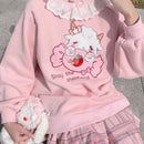 2022 Autumn Women Lace Neck Cute Hoodies Harajuku Kawaii Sweatshirt Lolita Girl Pink Pullover Lamb And Candy Embroidery Sudadera