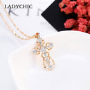 LADYCHIC 时尚女士 AAA 锆石十字架吊坠金色铜水晶耶稣十字架吊坠项链嘻哈饰品 LN1060