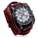 New Retro Mens Watches Genuine Leather Wide Watchband Wristwatch Fashion Punk Style Quartz Watch For Men 2023 Cowhide Bangles