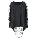 street punk Fashion  women's  hole personality tassel pocket  loose t-shirt female Washing Cotton Women's Clothing Clothes