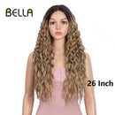 BELLA 蕾丝假发 合成深波浪卷假发 金色假发 粉色 30 英寸假发 适用于黑人女性 Cosplay