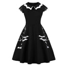 Tonval Bat Embroidery Halloween Costumes Party Vintage Dresses for Women Cap Sleeve Keyhole Front Retro A Line Dress