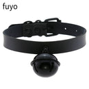 Punk Black Bell Lock PU Leather Necklaces for Women Cosplay Rock Geometry Rivet Collar Choker Necklaces Festival Jewelry