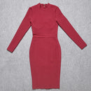 WillBeNice Vintage Office Lady Fuchsia Bandage Dress Fashion Women Long Sleeve Dress Bodycon Zipper Slim Elastic Luxury Dresses