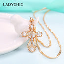 LADYCHIC 时尚女士 AAA 锆石十字架吊坠金色铜水晶耶稣十字架吊坠项链嘻哈饰品 LN1060