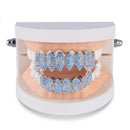 GUCY Iced Out Hip Hop 1414 Teeth Grillz Bling AAA Cubic Zircon Silver Color Eight Top & Bottom Vampire  Grills Set For Gift