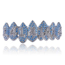 GUCY Iced Out Hip Hop 1414 Teeth Grillz Bling AAA Cubic Zircon Silver Color Eight Top & Bottom Vampire  Grills Set For Gift