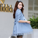 Women's Coat Spring 2022 Streetwear Trench Overcoat Turn-down Collar Slim Fit Double Breasted Lace Long Female Jacket Clothes