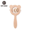 Let's Make Wooden Rattle Teether Baby Toys Engraved Wood Beads Hexagon Teether Silicone Beads 12Mm Tiny Rod Baby Crib Rattle