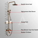 Antique Brass Shower Faucets Set 8'' Rainfall Shower Head Brass Handshower Dual Handle Mixer Tap Rotation Bath Shower Faucet