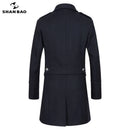 藏青色羊毛大衣商务休闲品牌服装2019冬季奢华高品质加厚保暖双排扣男士修身大衣