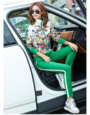 Women's Casual Sports Suits 2022 Spring Print Jacket+Lenght Pants Two Sets Lady Sportswear Suit Tracksuits Set 2PCS 6XL W03