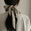 Luna&Dolphin Women Narrow Long Scarf 100x6cm Chic French Gentle Elegant Chiffon Silk Tie Letter Print Bag Ribbon Headband Choker