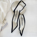 Luna&Dolphin Women Narrow Long Scarf 100x6cm Chic French Gentle Elegant Chiffon Silk Tie Letter Print Bag Ribbon Headband Choker