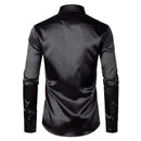 Men's Black Satin Luxury Dress Shirts 2023 Silk Smooth Men Tuxedo Shirt Slim Fit Wedding Party Prom Casual Shirt Chemise Homme