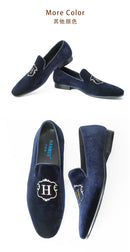 Hanmce 2025 New Design Fashion Velvet Material Slip On Luxury Hand Made Smoking Men Shoes