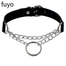 Punk Black Bell Lock PU Leather Necklaces for Women Cosplay Rock Geometry Rivet Collar Choker Necklaces Festival Jewelry