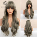 BLONDE UNICORN Long Wavy Synthetic Hair Wigs Brown Root Ombre Platinum Women Natural Wig Hair with Bangs Heat Resistant Fiber