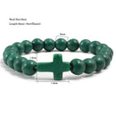 Fashion Jesus Cross Natural Stone Bracelets Charm Blue Pine Stone Black Lava Matte Beaded Bracelets Bangles Women Yoga Jewelry