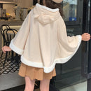 2021 Spring Autumn Cloak Harajuku Kawaii Ears Hooded Outwear Japanese Lucky Cat Fleece Cape Loose Pullover Batwing Sleeve Top