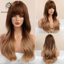 BLONDE UNICORN Long Wavy Synthetic Hair Wigs Brown Root Ombre Platinum Women Natural Wig Hair with Bangs Heat Resistant Fiber