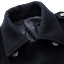 藏青色羊毛大衣商务休闲品牌服装2019冬季奢华高品质加厚保暖双排扣男士修身大衣