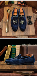 Hanmce 2025 New Design Fashion Velvet Material Slip On Luxury Hand Made Smoking Men Shoes