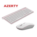 法文无线键盘 2400DPI 鼠标 2.4Ghz 超薄 AZERTY 键盘鼠标套装，便携静音人体工学 - 粉色/银色