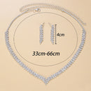 StoneFans Wedding Lozenge Step Style Rhinestone Necklace Earrings Set For Women Jewelry Choker Tassel Earring Bridal Gift Party