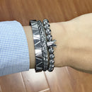 3件/套热销男士钛钢罗马数字手链马蹄扣手镯奢华手工饰品