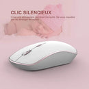 法文无线键盘 2400DPI 鼠标 2.4Ghz 超薄 AZERTY 键盘鼠标套装，便携静音人体工学 - 粉色/银色