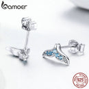 BAMOER Hot Sale 100% 925 Sterling Silver Blue Zircon Mermaid Fishtail Small Stud Earrings for Women Silver Jewelry BSE058