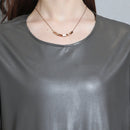 Nerazzurri Spring Casual Long Leather Dress Women Red Gray Black Maxi Elegant Pleated Faux Leather dress long sleeve Fall 2021