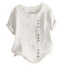Vintage Cotton Linen Blouse 2022 Summer Boho Loose Tunic Tops Women Casual O Neck Short Sleeve Work Shirts Button Female Blusas