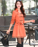 Women's Coat Spring 2022 Streetwear Trench Overcoat Turn-down Collar Slim Fit Double Breasted Lace Long Female Jacket Clothes